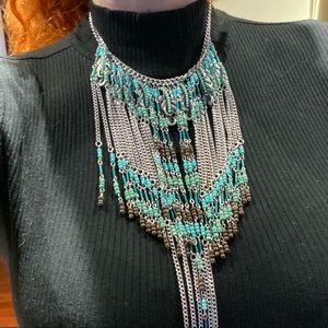 Free People turquoise beaded fringe necklace